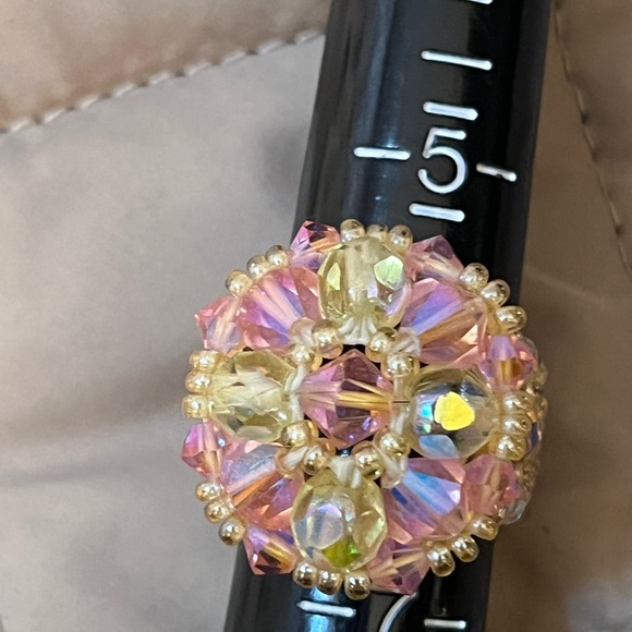 Bead pink and yellow Swarovski and Czech handmade ring - Picture 5 of 5